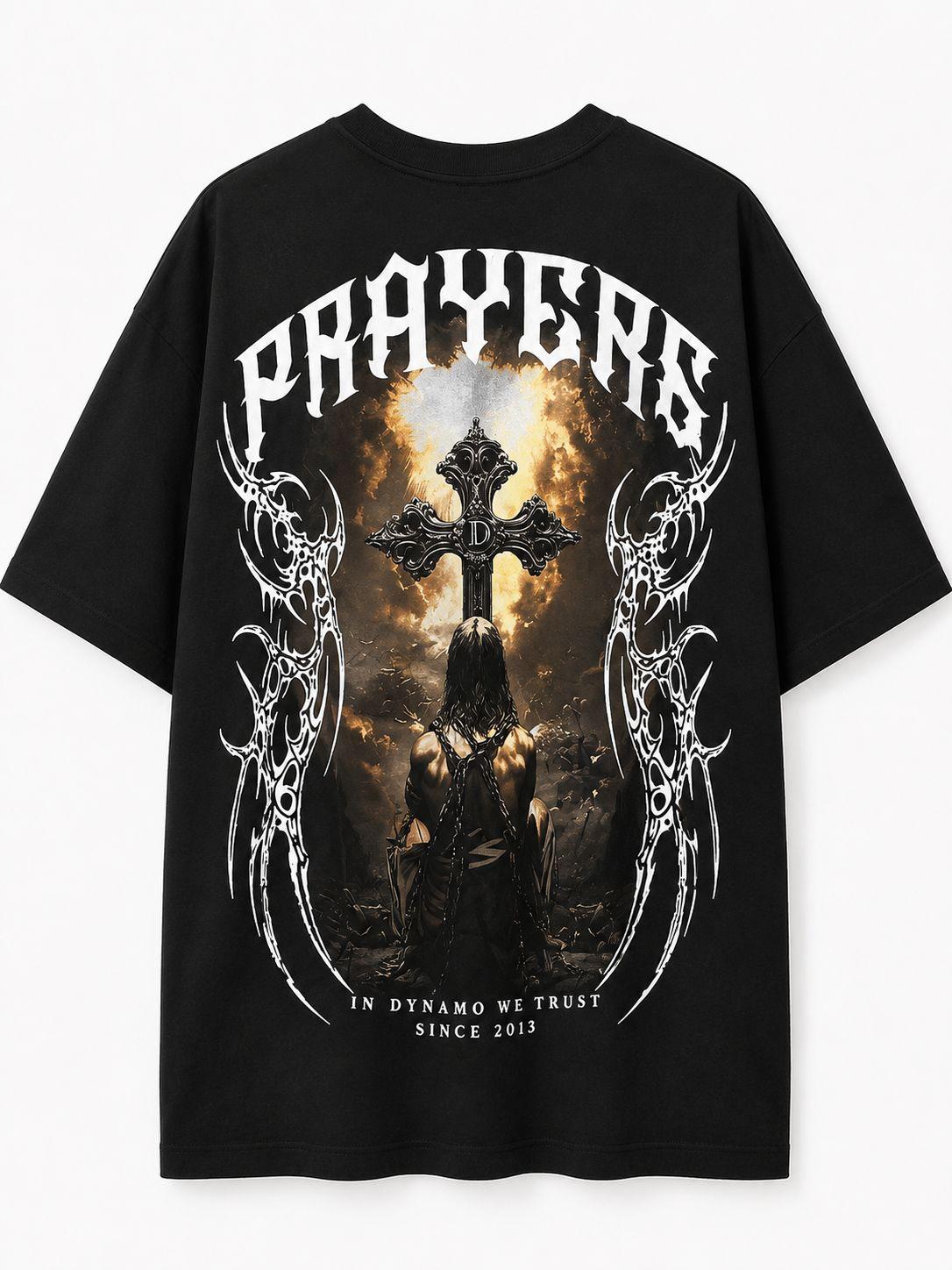 Camiseta Gráfica Oversized Negra – PRAYERS