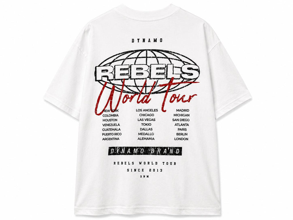 Camiseta Gráfica Blanca – Rebels World Tour Merch