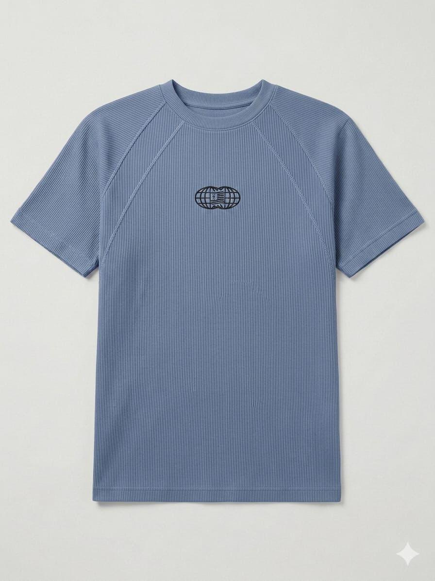 Camiseta Acanalada Manga Ranglán – Steel Blue Globe